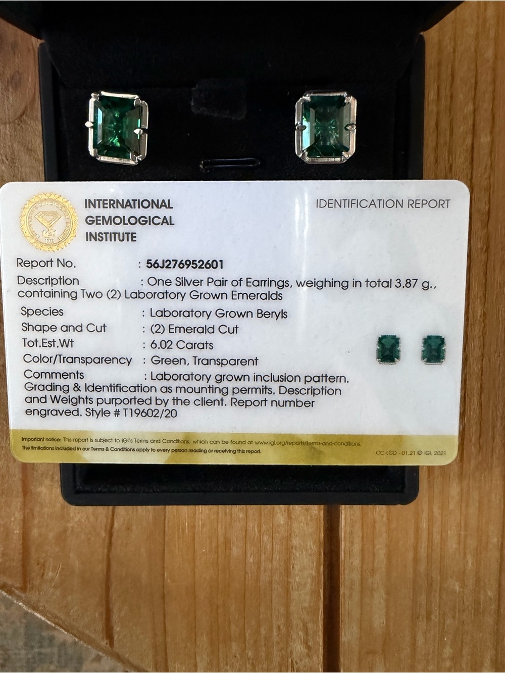 IGI certified green emerald cut lab grown earrings 6karat